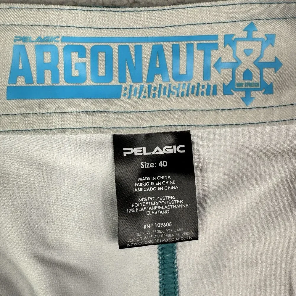 Pelagic Board Shorts Mens 40 Teal Blue Argonaut Swim Trunks Fishing Surf Beach